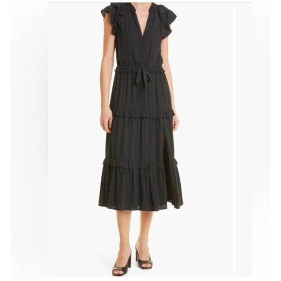PAIGE Dresses & Skirts - PAIGE Rozlyn Tiered Black Ruffle Midi Dress Women's Size Large